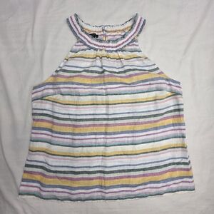 Talbots Linen Striped Halter Top Large Coastal Colorful Lightweight Beachcore